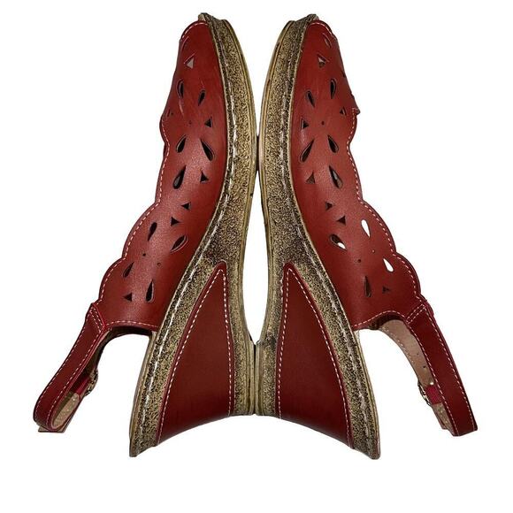 Patrizia by Spring Step Red Wedge Cutout Buckle Strap Sandals D-Malidace Size 41 - Picture 2 of 13